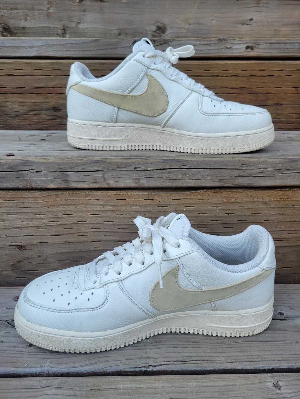 Nike Men's White Leather Sneakers with Cream Swoosh